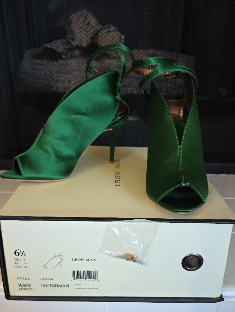 Leon Max Deep Emerald Open-Toe Ankle Strap Heels - Picture 2 of 11